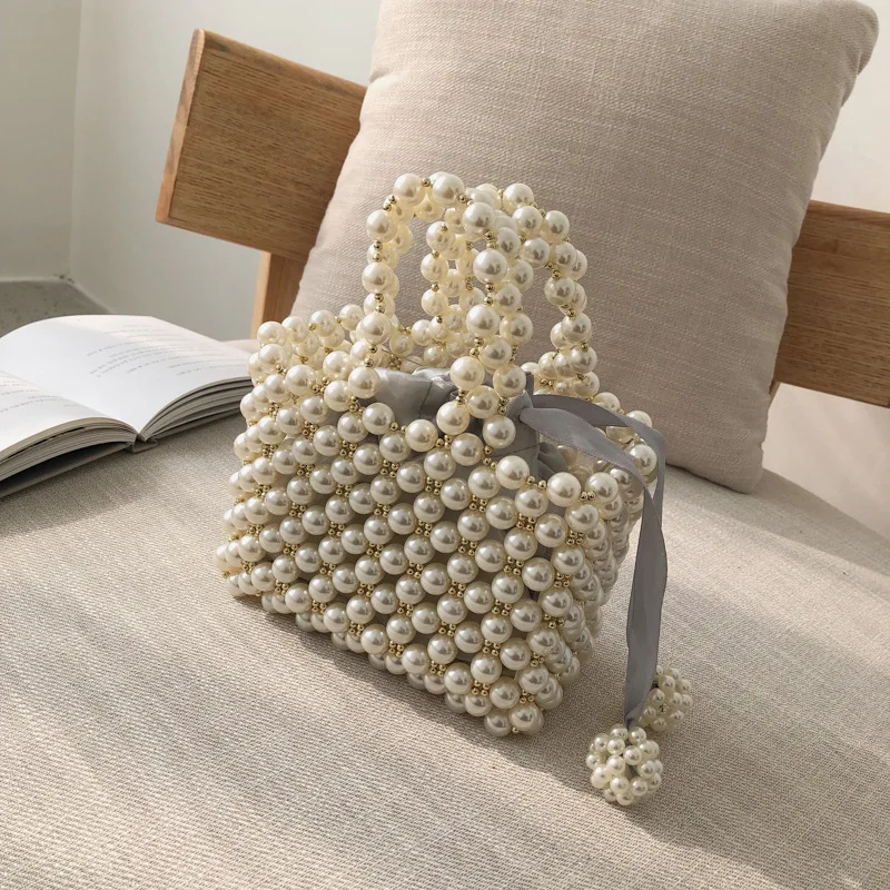 

New Fashion Bead Embroidered Pearl Tote Bag Handmade Beaded Bag for Dinner Party Womens Bag with Inner Bag Evening Purses