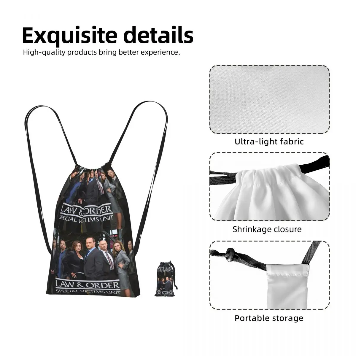 Law And Order SVU Merch Drawstring Backpack Sports Gym Bag Lightweight Foldable Storage Drawstring Bag for Men Women