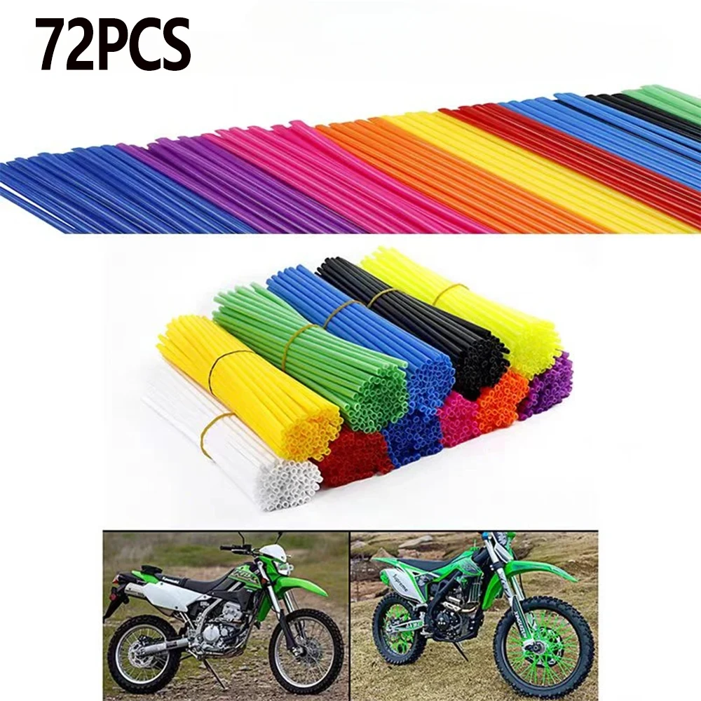 

72pcs Motorcycle Bike Color Rims Skin Trim Covers Pipe Bicycle Wheel Spoked Protector Wraps 24cm Wheel Rim Spoke Wrap Kit
