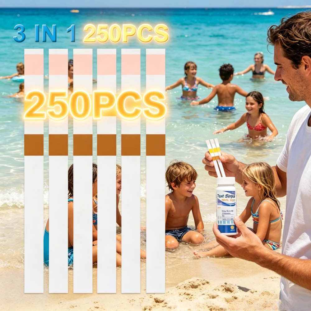 250pcs Chlorine PH Test Strips SPA Swimming Pool Water Tester Paper Residual Chlorine PH Value Alkalinity Hardness Test Strip