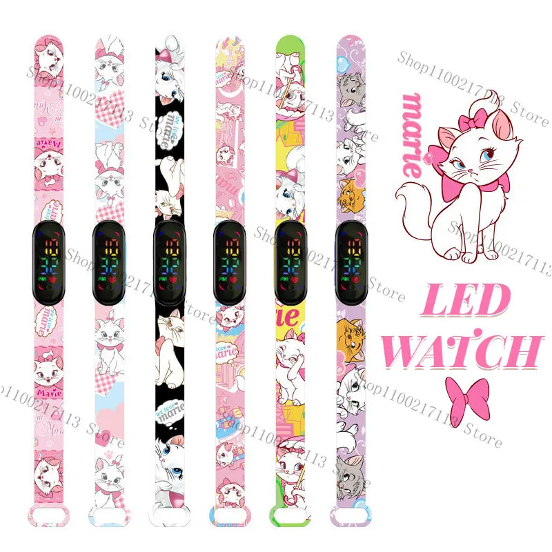 Disney The Aristocats Jam Tangan Anak-anak Kartun Karakter Marie Cat LED Gelang Jam Tangan Olahraga Elektronik Tahan Air Hadiah Anak-anak