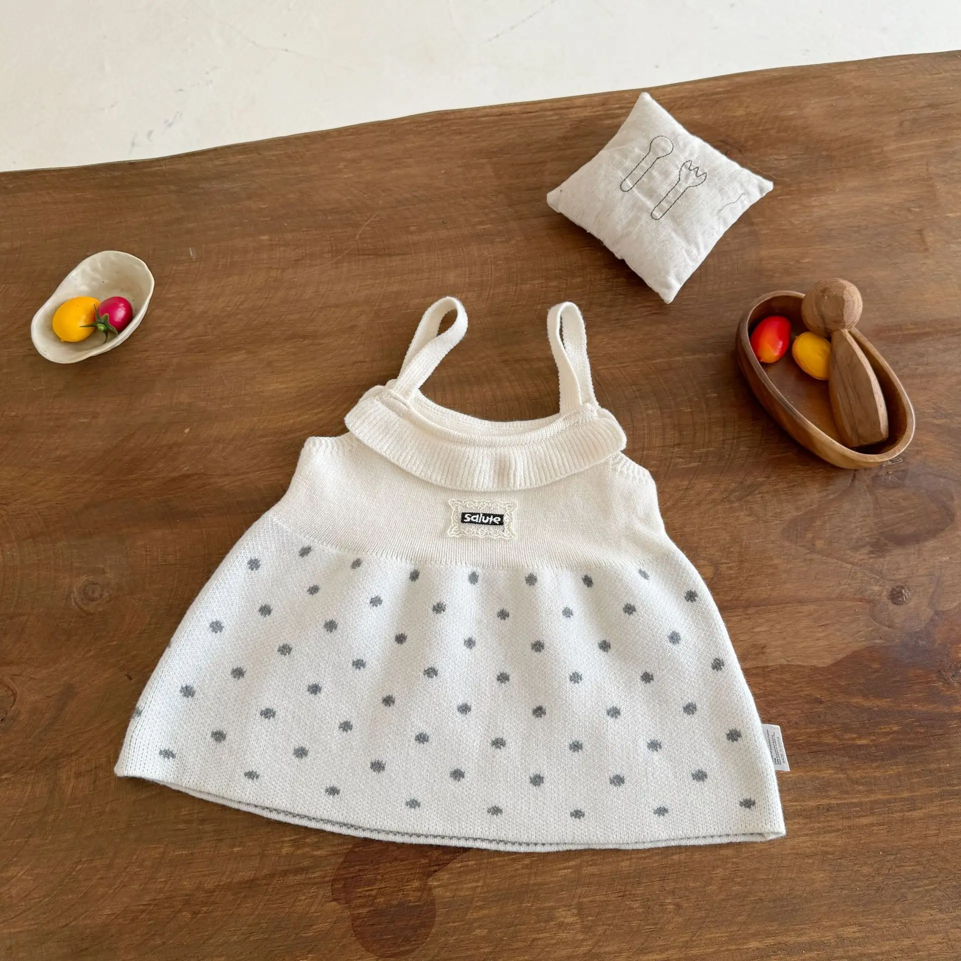 Autumn And Winter New Korean Version Suspender Polka Dot Knitted Dress, Versatile Suspender Dress For Baby Girls Going Out