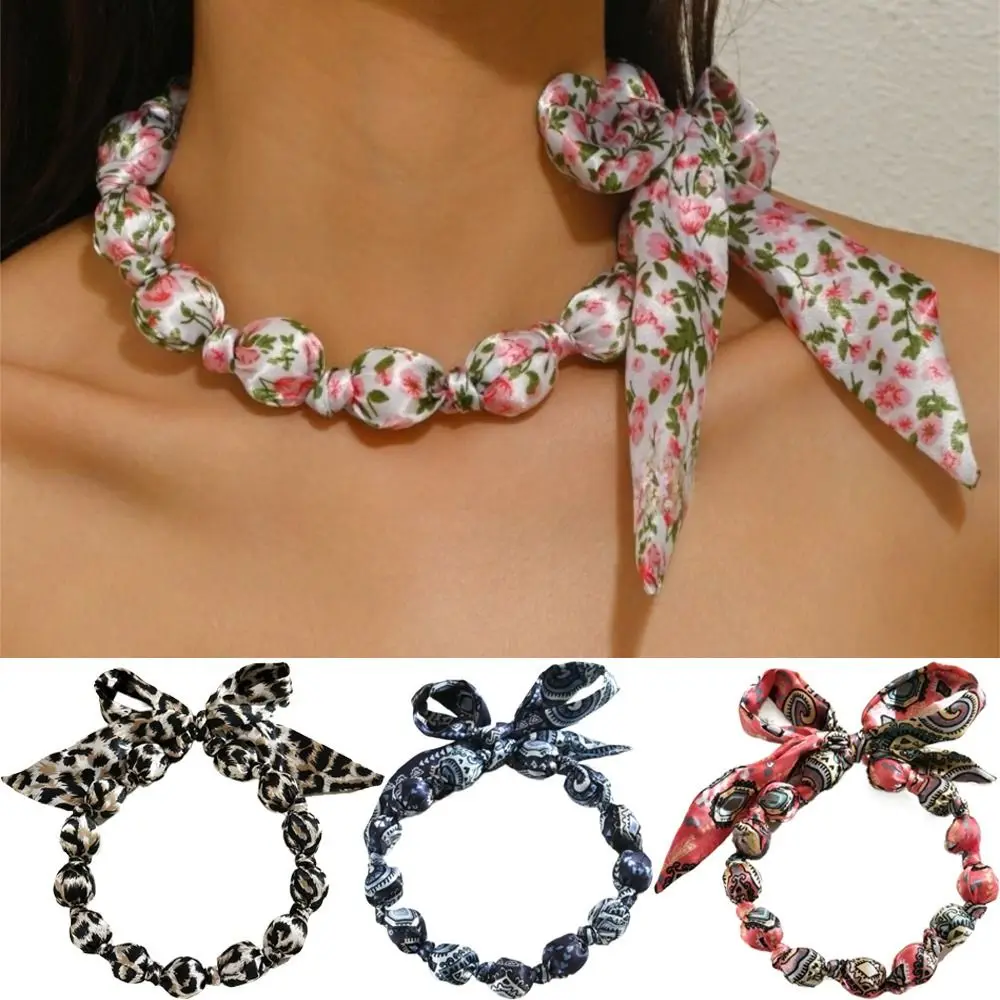 

Elegant Floral Printed Women Scarf Necklace Bohemia Style Soft Boho Style Neckerchief Versatile Comfortable Clavicle Collar Girl
