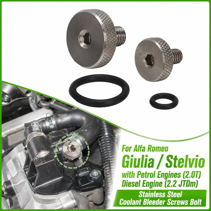 Kühlmittel-Entlüftungsschrauben aus Edelstahl für Alfa Romeo Stelvio / Giulia mit Benzinmotoren (2.0T) Dieselmotor (2.2 JTDm) – Detail 1
