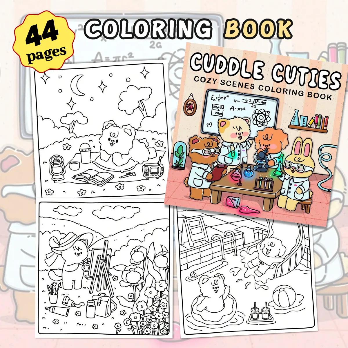 Garden and classroom themed coloring book, fantasy character illustrations, play time, creativity development, family interactio