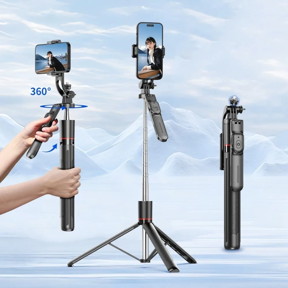 

360° Rotating Telescopic Selfie Stick 1.7m Handheld Bluetooth Selfie Stick Adjustable Lightweight Selfie Stick Tripod