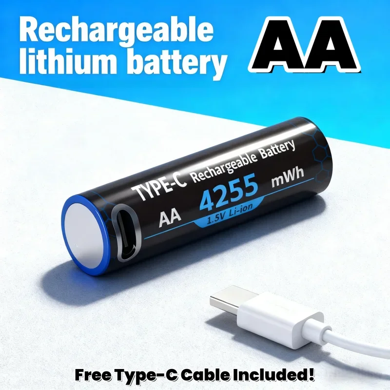 

High Capacity 1.5V AA Lithium Battery with Type-C Fast Charging USB Rechargeable Batteries for Remote Control Toys