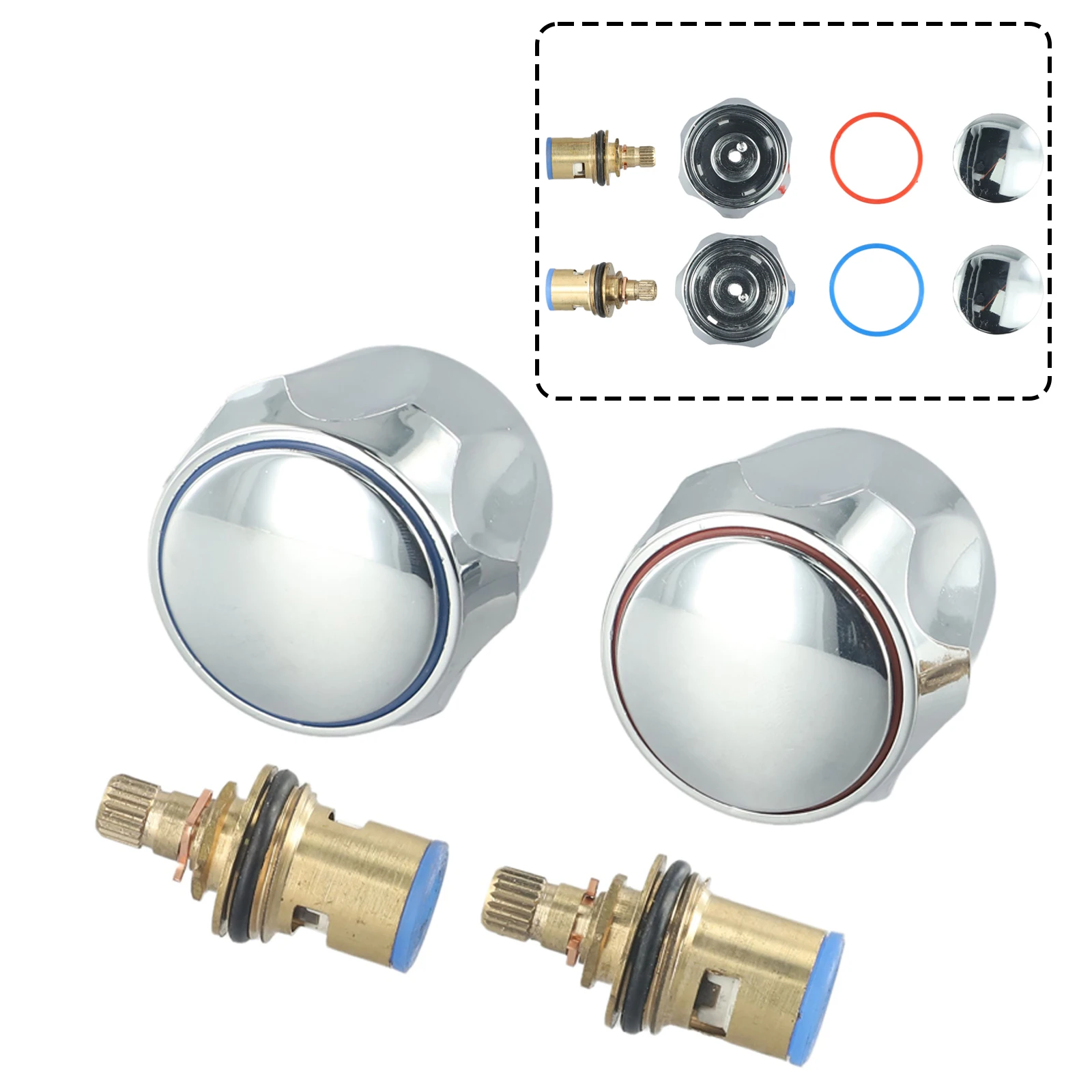 2 Set Hot Cold Faucet Tap Handle Knob Copper Valve Tap Reviver Conversion Kit 1/2 Inch Eplacement Heads Thread Basin Sink Washer