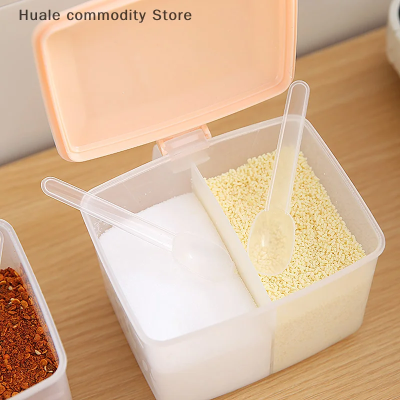 Boîte d'assaisonnement à 2 grilles, couvercle Transparent, pot d'assaisonnement pour sel, poivre, sucre domestique, conteneur de stockage de condiments, Gadgets de cuisine