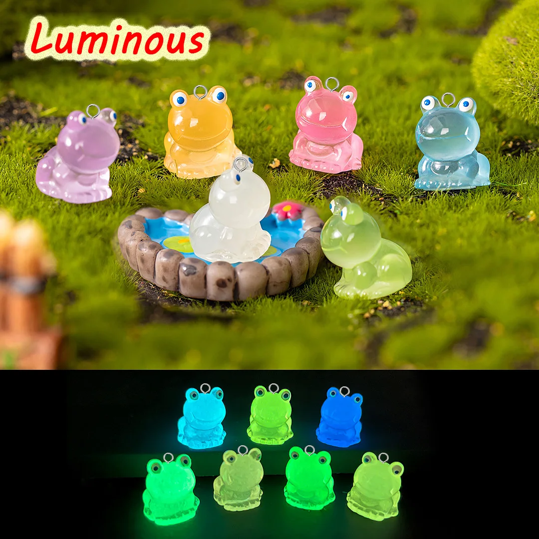 10/14pcs Luminous Frog Resin Earring Charms Cute Dollhouse Small Animal Pendant For Necklace Keychains Diy Jewelry Make