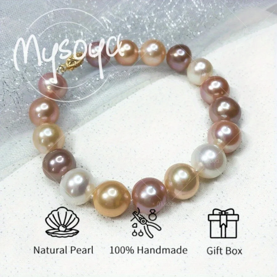 

Браслет MYSOYA с крупными цветными жемчужинами Эдисон, 10-11 мм, в подарочной коробке, подарки для него/нее, подарки на день рождения, свадебные украшения