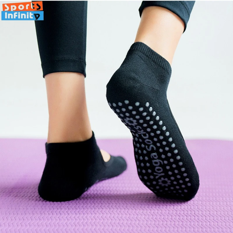

Eur35-42 Fashion Backless Anti Slip Yoga Socks Women Professional Pilates Socks Dance Trampoline Aerobics Fitness Sports Socks