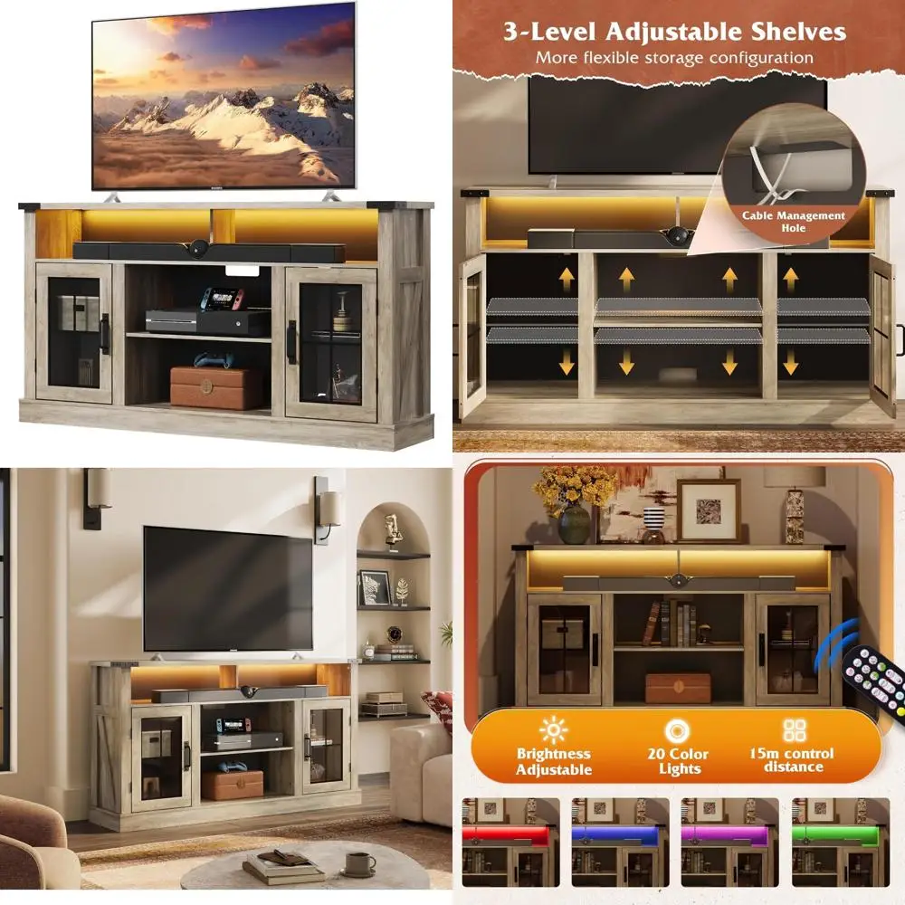 

65-дюймовый ТВ-развлекательный центр со светодиодной подсветкой, высокий медиаконсольный столик для хранения и стиля