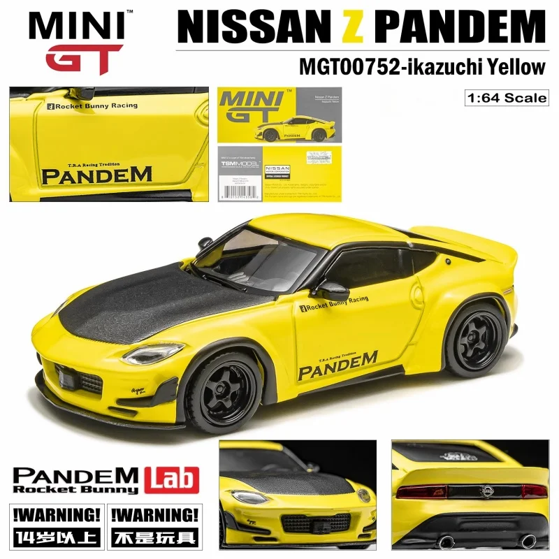 MINIGT 1:64 Nissan Z PANDEM Kit Lightning Yellow, modelo de coche en miniatura estático de aleación, exhibición de colección para adultos, juguetes para niños.