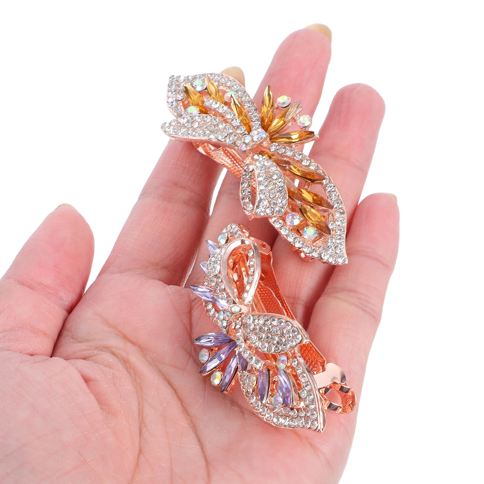 

2pcs Crystal Butterfly Hair Clips Rhinestone Claw Metal Alloy Fake Clamps Durable Elegant Bridal Decorative Spring Party