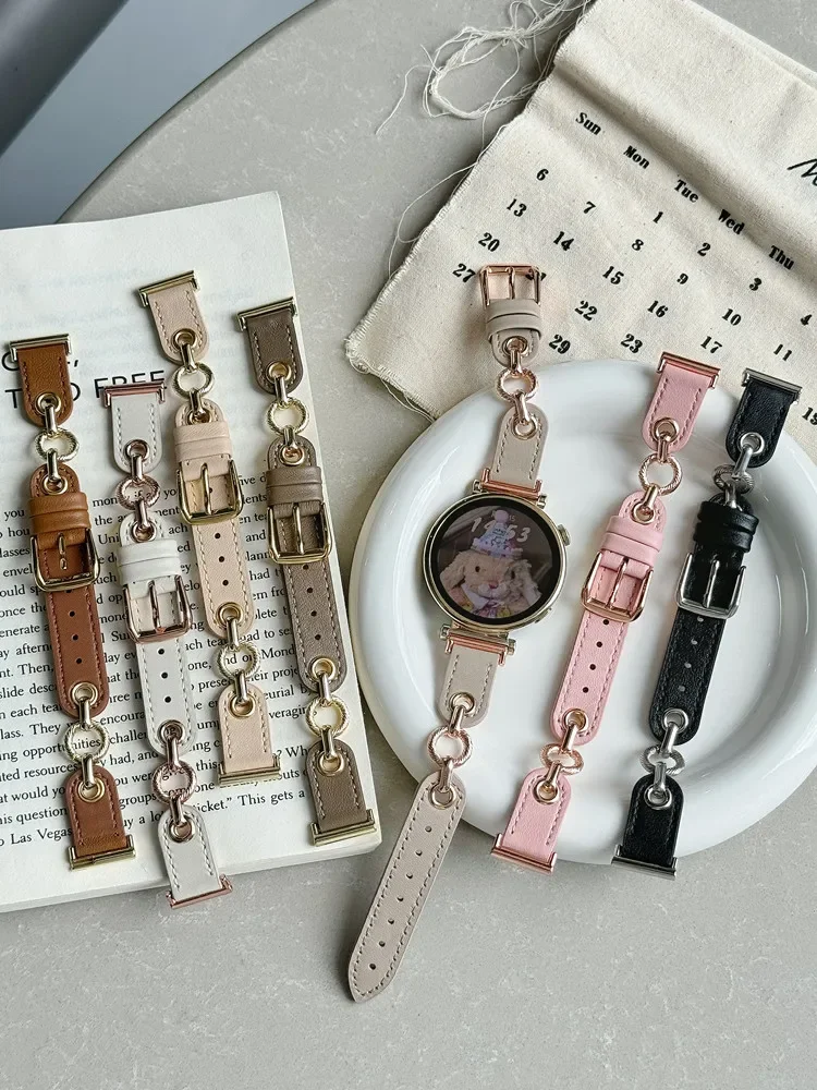 Leather Band for Samsung Galaxy Watch 7 6 Classic3 4 5Pro 40/41/42 Active Double Ring Strap for Amazfit GTR Huawei GT2 3 4 Women