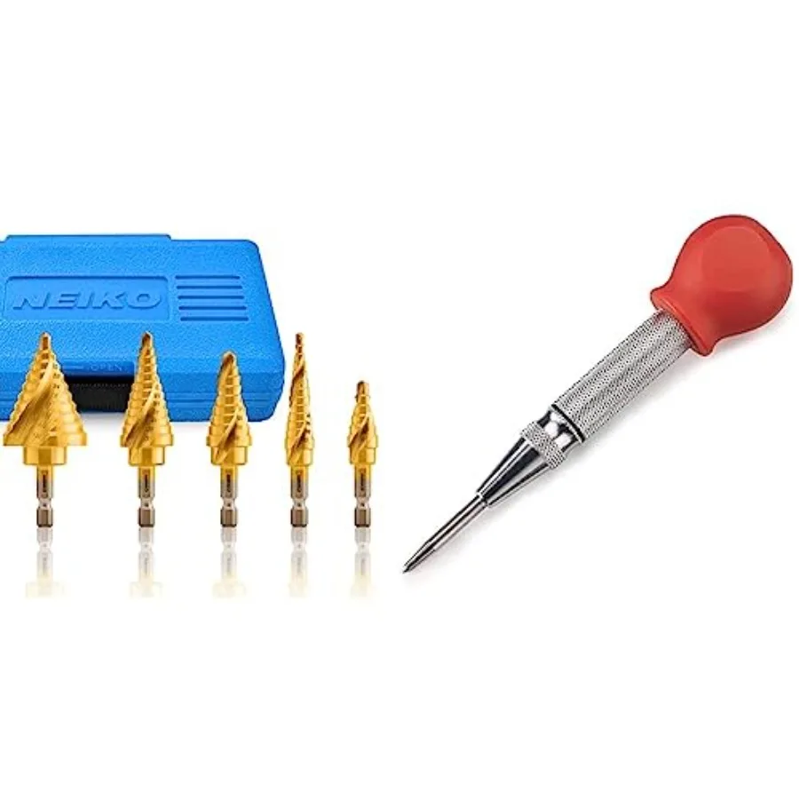 

Step Drill Bit Set for Metal and Wood and Automatic Center Punch for Metal