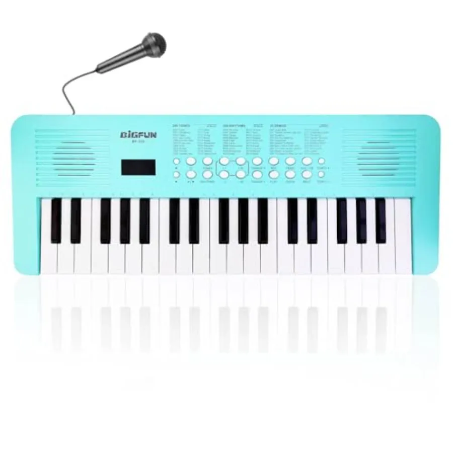 Keyboard Musical Toys, 37 Key Portable Electronic Piano with Microphone for 3-8 Year Old Girls Boys Blue ABS Plastic, Lightweig