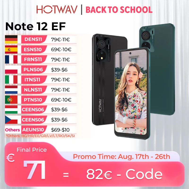 HOTWAV Note 12 EF Ultradünnes Smartphone 6,8'' Großes Display Android 14 5160 mAh Mobiltelefon 4 GB + 128 GB Octa-Core 48 MP Mobiltelefon