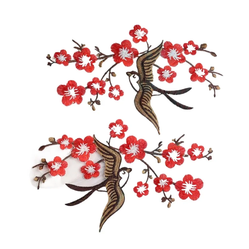 

50pcs/Lot Luxury Embroidery Patch Dance Blue Plum Blossom Branch Flying Swallow Clothing Decoration Accessory Craft Diy Applique