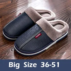 Big Size 50 51 pantofole da uomo in pelle PU coppie Indoor Waterproof Furry Flats inverno caldo peluche scarpa donna antiscivolo Home Slides