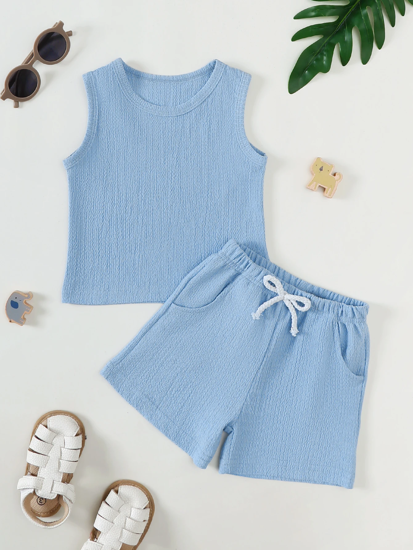 Infant Boys Summer Small Rib Knitted Vest Top And Shorts Set Baby Boy Summer Clothing Set Knitted Vest And Matching Shorts