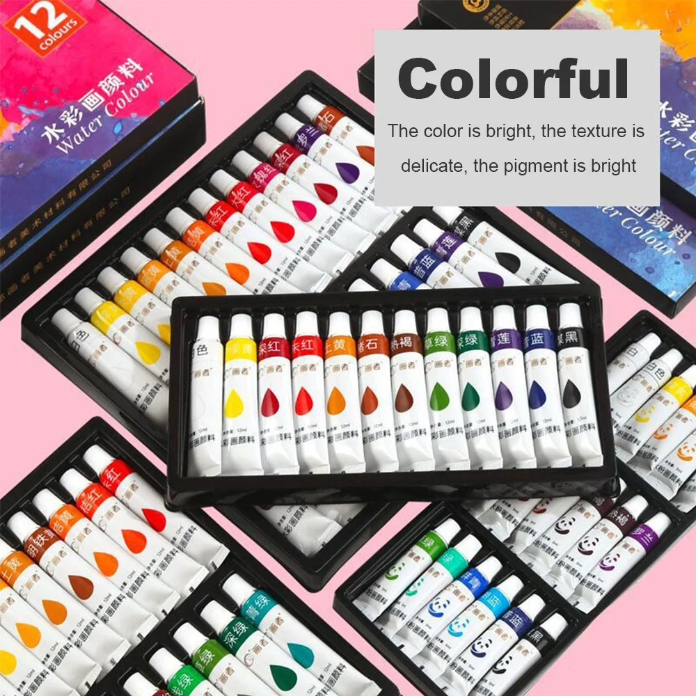 

Watercolor Paint Set 12 Colors 24 Colors Washable Art Painting Tools for Students Painting Beginners Artists Water Color Pigment