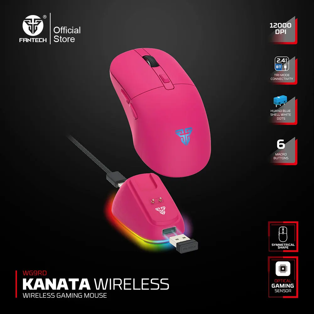 

Беспроводная игровая мышь FANTECH KANATA WIRELESS WG9RD, 12000 DPI, 6 кнопок, макросы, 20 миллионов нажатий, переключатели Huano, 1000 Гц, RGB-подсветка