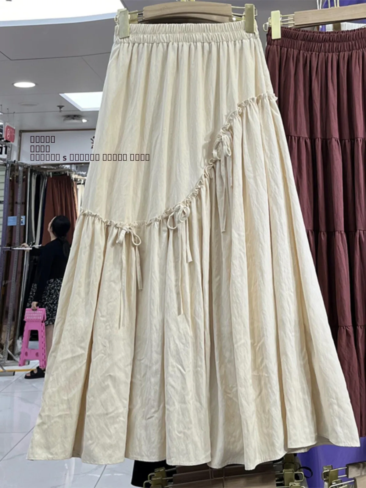 

High-End Cotton Linen Asymmetrical Hem Skirt Women's Mid-Length A-Line Skirt Wooden Ear Design Autumn New Sle