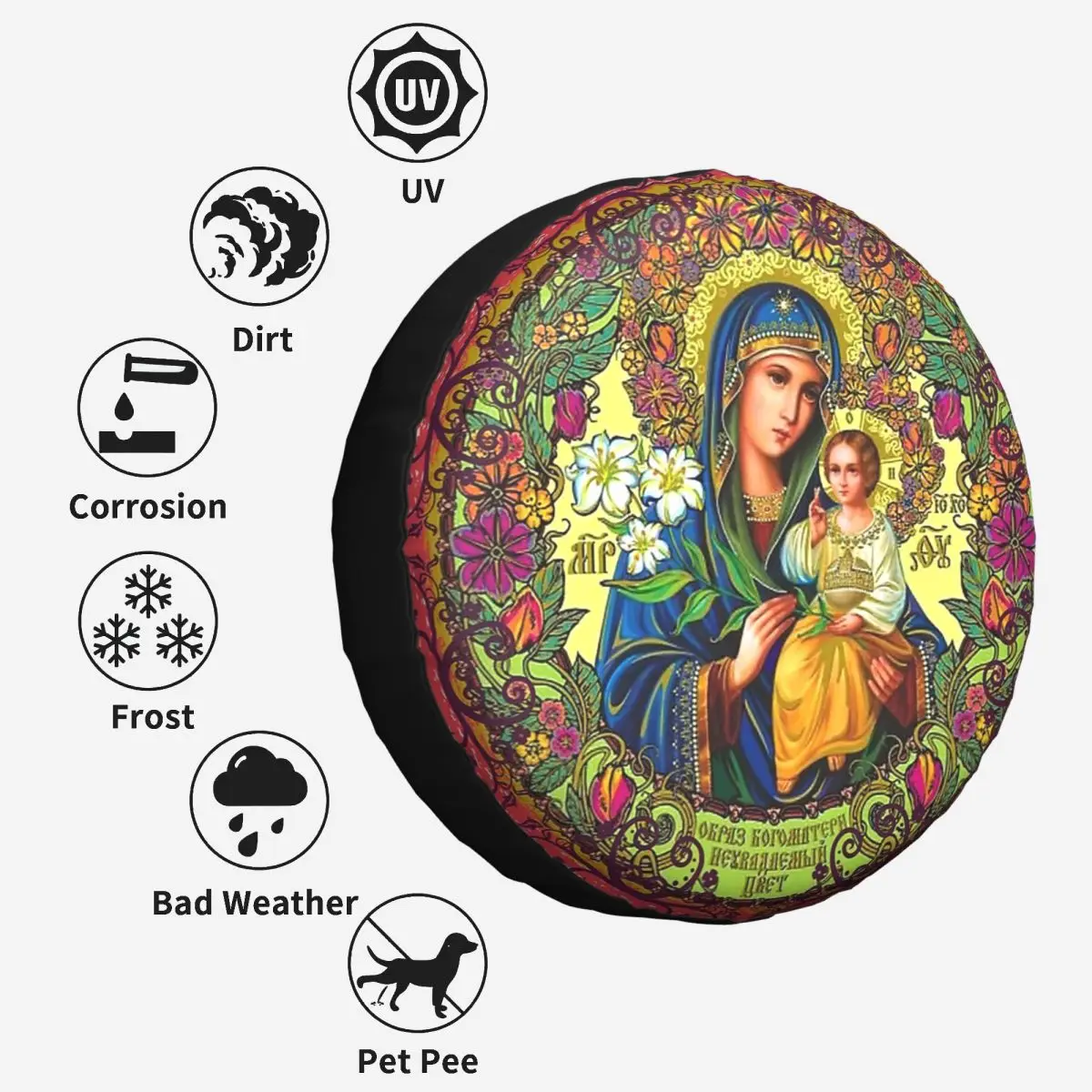 The Mother Of God, Virgin Mary, Our Lady Tire Cover Wheel Protectors Weatherproof Universal for Jeep Trailer RV SUV Truck