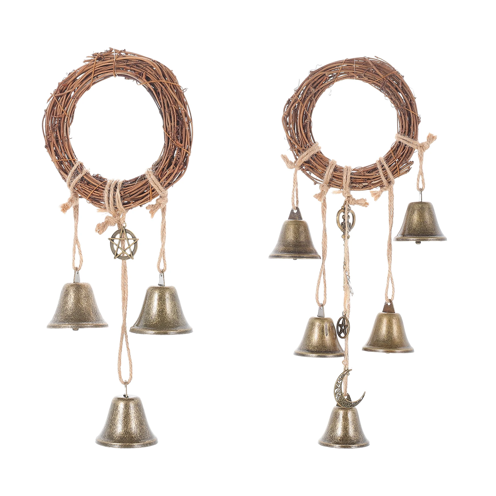 

2 Pcs Chime Rattan Ring Pendant Vintage Outdoor Circle Home Wall Decor Bell Wind Chime Retro Wind Bell Safe Material Long Use