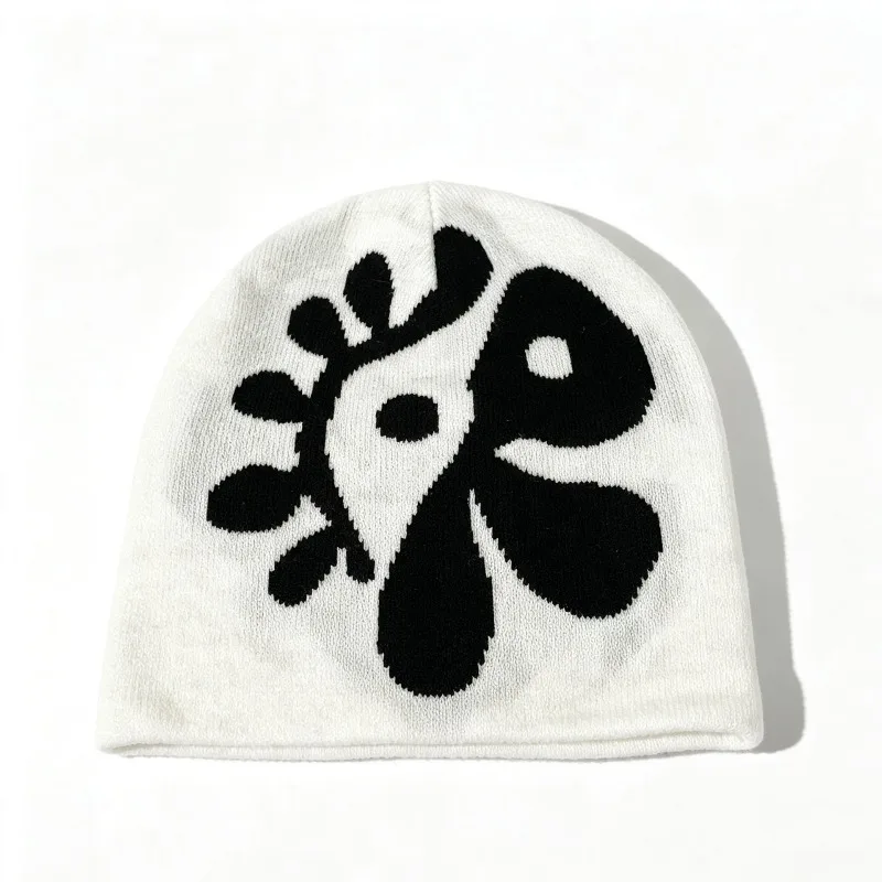 1 Stück Damen Blumenmuster Strickmütze Blumen-Jacquard Skullcap Weiche Dehnbare Warme Gemütliche Kopfbedeckung für Herbst Winter Casual Street Outfits – Detail 9