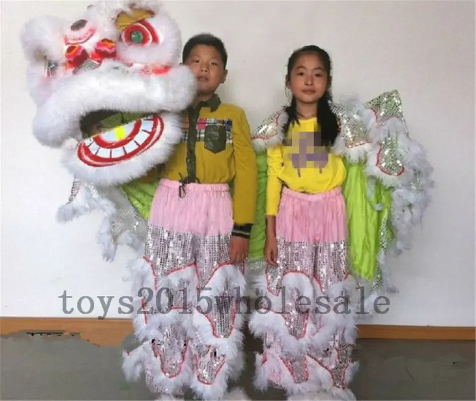 Festival Birthday Party Pur Lion Dance Southern Lions Mascot Costume For Two Kids Pure Wool Cosplay Handmade Chinatown Folk Art