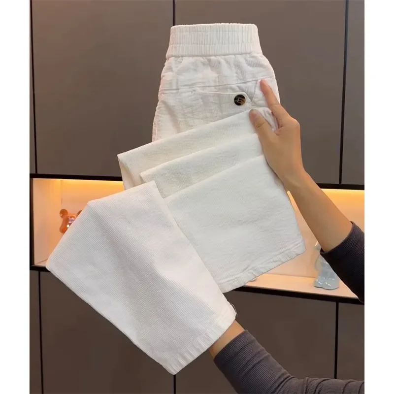 Nuevos pantalones de mujer 2025, moda coreana de otoño, pantalones Harem de pana, pantalones holgados informales con cintura elástica para mujer, pantalones para mujer
