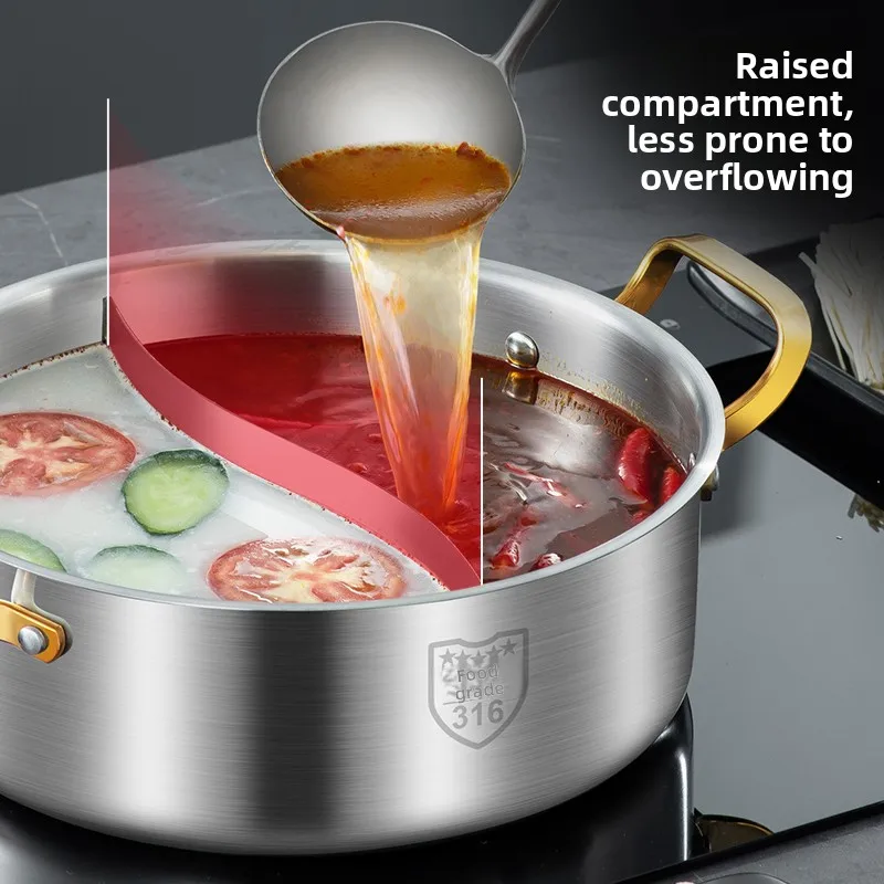 Yjq stainless steel clear soup mandarin duck pot hot pot induction cooker universal one two flavor hot pot