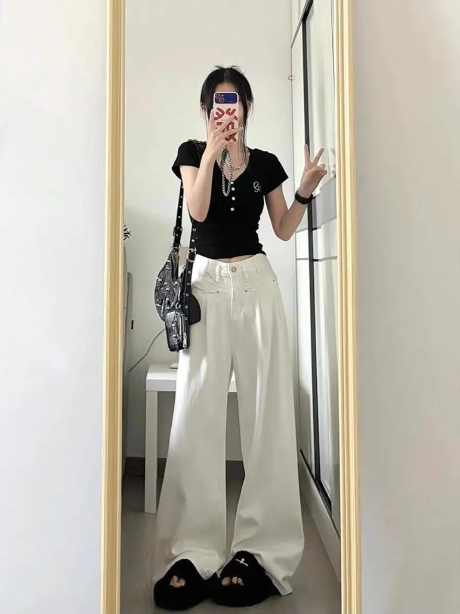

Slim Fit High Waist Wide Leg Jeans Women's Spring Summer Thin Version Loose Comfortable Straight Cut Casual Denim Trousers