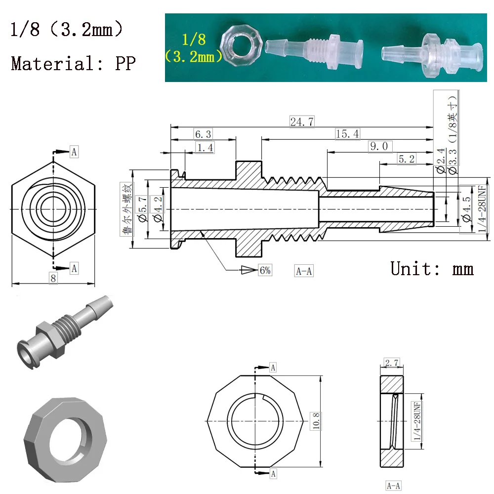 Luer Lock Adapter Air Valve Pipe Subpackaging Instrument Connecto PP Plastic Wall Penetrating Board Conversion Pagoda Joint