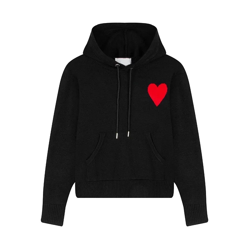 Women\'s Hooded Sweater Jacket Men\'s Fall/Winter Long Sleeve Soft Sweater Hat Design Feel Top Heart Print Streetwear