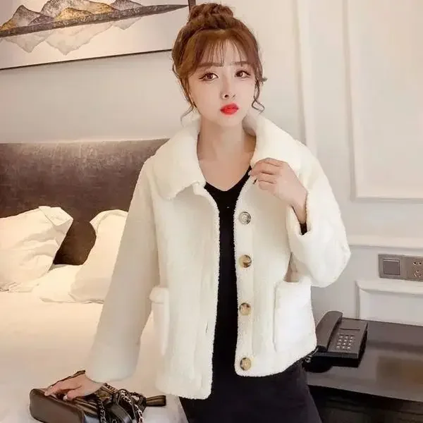 

Jacket for Women Plus Size Single Breasted Loose Fit for Women Imitation Lamb Wool One-piece Square Neck