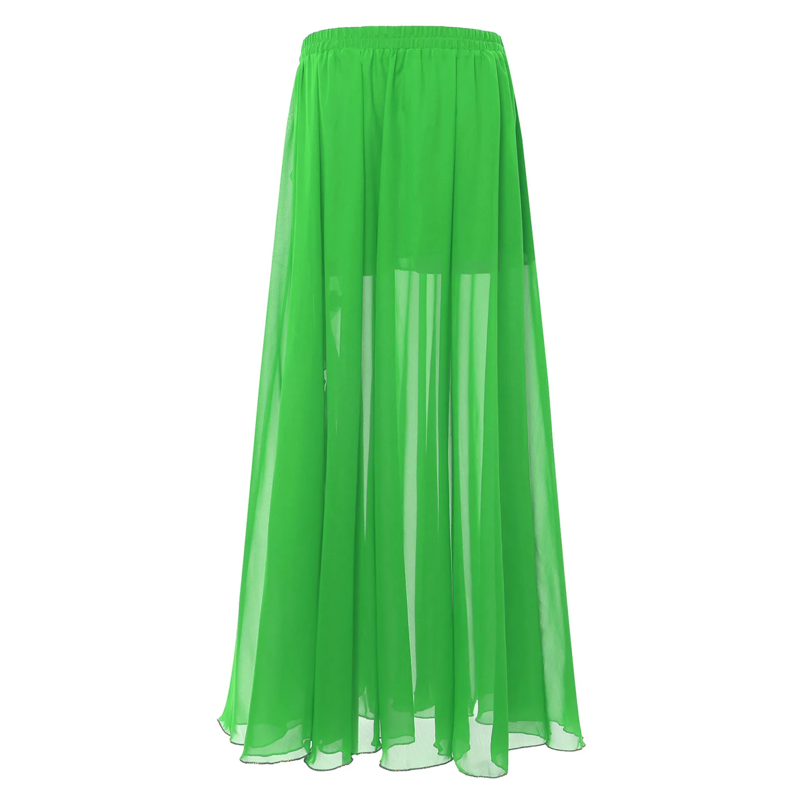 Womens Belly Dance Flowy Chiffon Skirt Elastic Waistband Cascading Ruffles Side Split Swing Skirt Bellywood Dance Costume