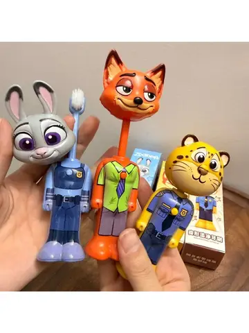 Disney Zootopia Scalable Toothbrush Cute Nick Judy Anime Figures Transformable Soft Bristled Toothbrush Fine Bristled Kids Gifts