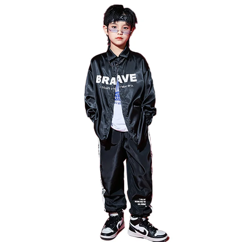 Kid Hip Hop Clothing Black Letter Print Shirt Casual Checkered Jogger Pants for Girl Boy Jazz Dance Costume Clothes Set Outfits