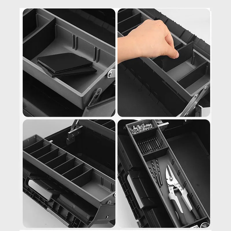 Tipping Bucket Type Tool Box Plastic Storage Tool Case Professional Mechanical Workshop Hardware Supplies with Shoulder Straps