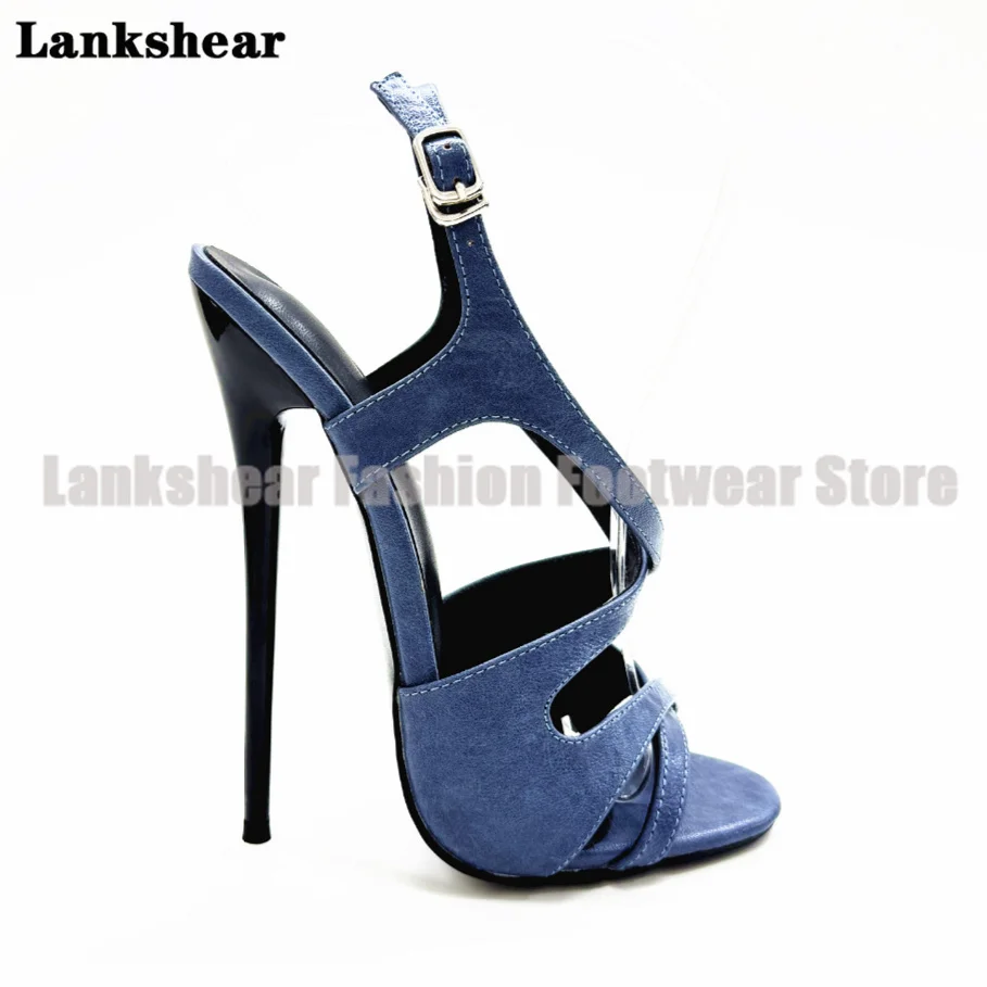 

Blue Strappy Stiletto High Heel Sandals Elegant Ankle Buckle Party Dress Women Shoes Summer Round Toe Sandalias De Mujer Verano