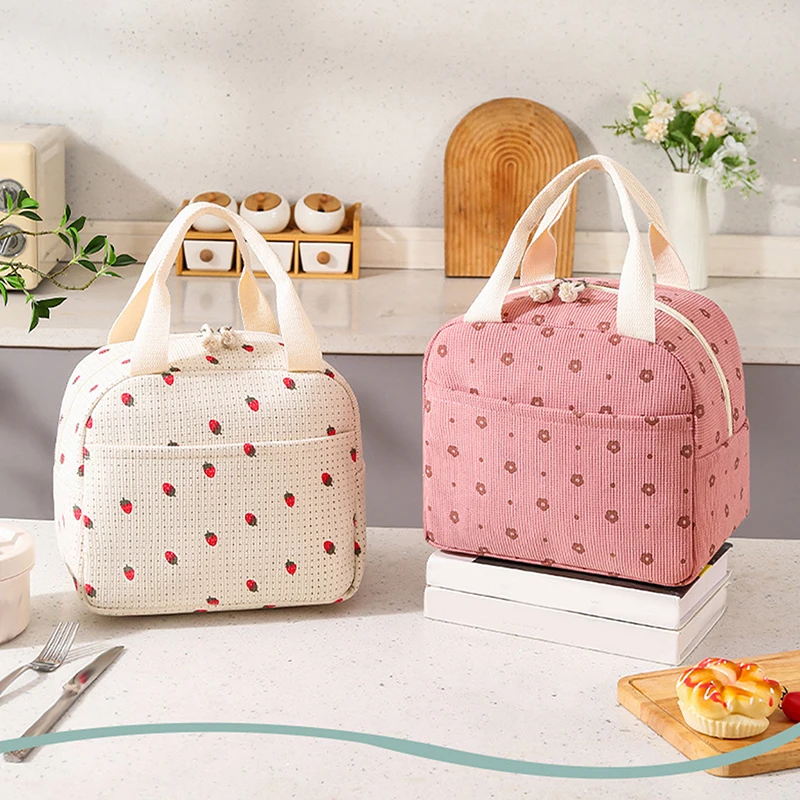

Corduroy Lunch Bag Thermal Insulation Lunch Box Storage Handbag Multifunctional Kids School Cooler Bag Picnic Food Pouch