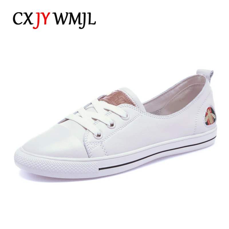 CXJYWMJL Genuine Leather Casual Sneakers Women Plus Size Vulcanized Shoes Spring Summer Skate Shoes Ladies Sports Little White