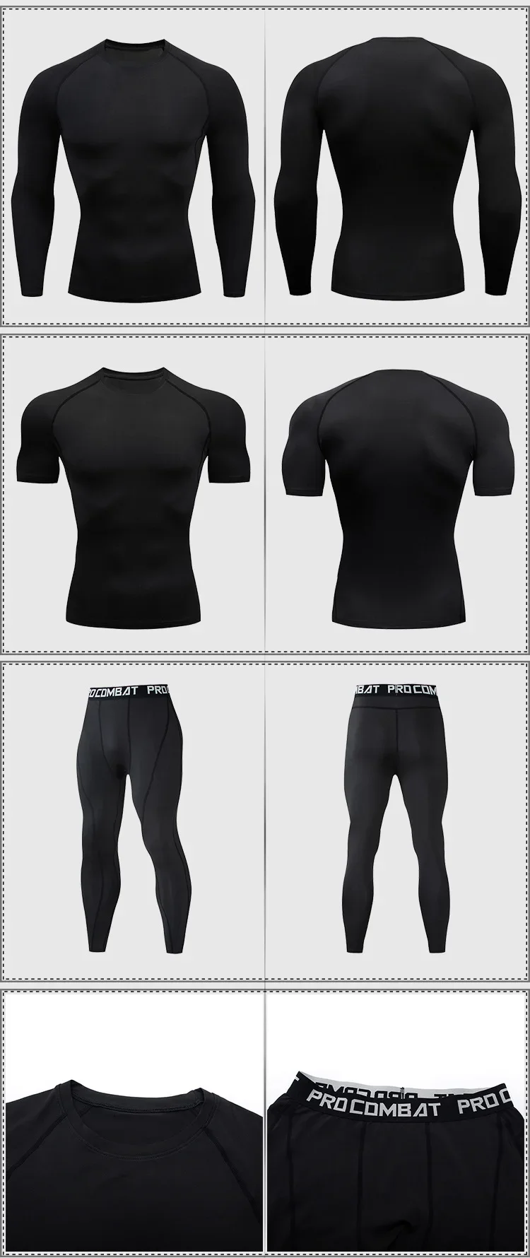 Set da uomo 2/3 pezzi Tuta da boxe rashguard kit maschile MMA abbigliamento a compressione uomo t-shirt a maniche lunghe + leggings tuta sportiva