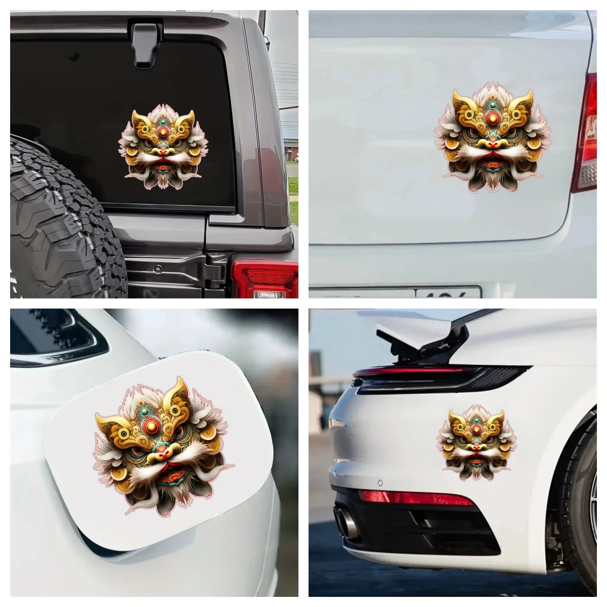 Chinese Lion Dance Car Sticker | Reflective Scratch Cover Decal | Lucky Helmet & Laptop Decoration for Cars & Motorcycles