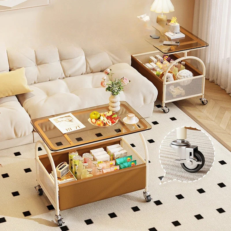 Move Transparent Salon Trolley Glass Cream Wind Modern Bedroom Household Salon Trolley Save Space Belt Wheel Carrito Furniture