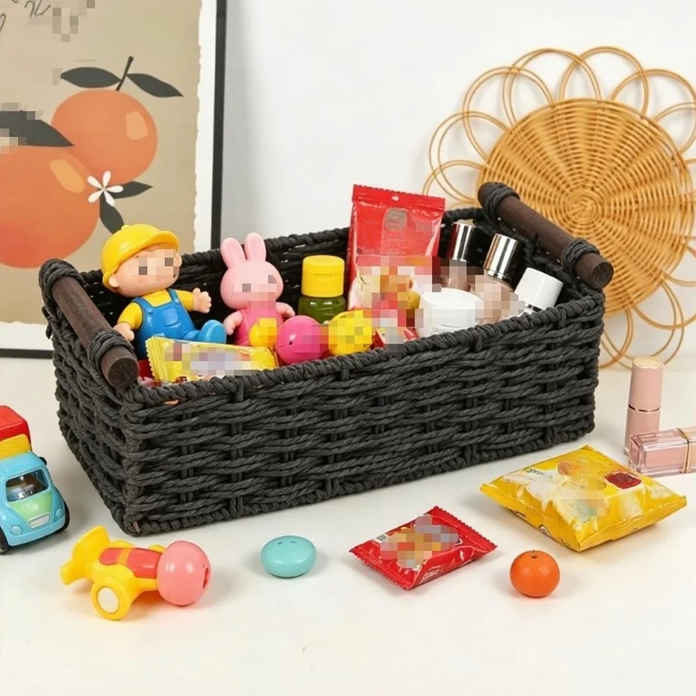 Natural Grass Woven Storage Basket for Snacks Cosmetics Office Supplies and Small Daily Items Multiple Indoor Settings